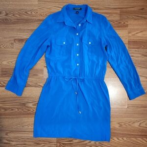 Lauren Ralph Lauren LRL Shirtdress 10 Petite 10P Teal Office Dress Career